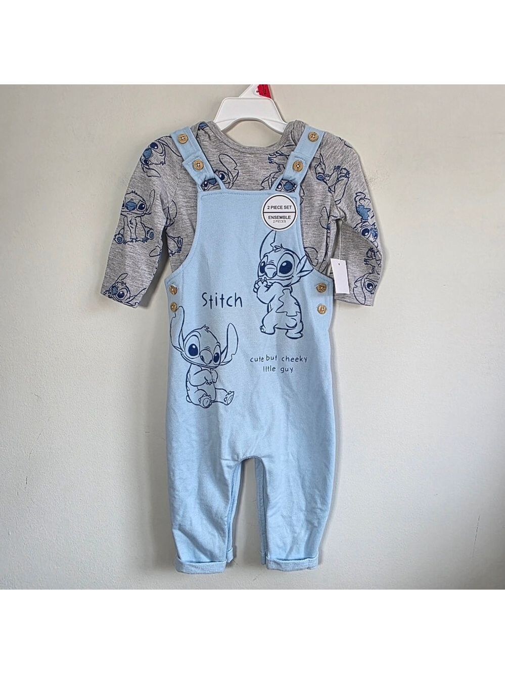 Disney Stitch Light Blue Cotton Overalls 6-12 M NEW